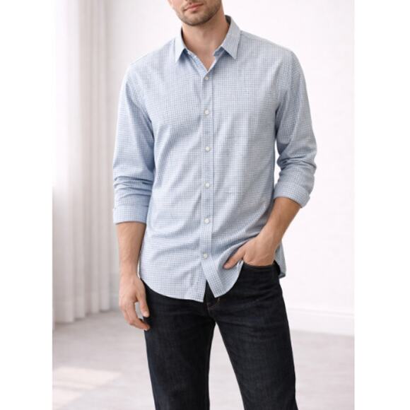 New CALVIN KLEIN Men’s Blue Check Long Sleeve Button Down Shirt Size XL - Picture 1 of 5